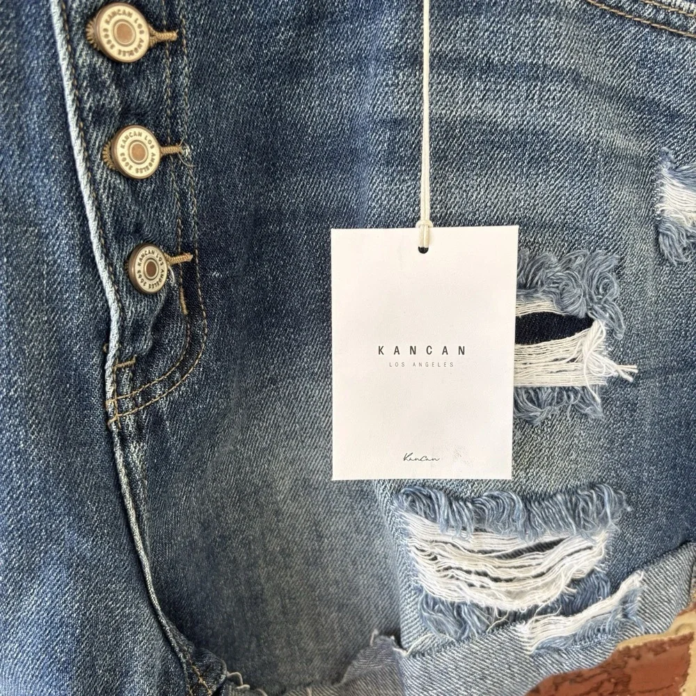 Kancan Denim Shorts Womens 3XL Blue‎ Button Front High Rise Rolled Cuff